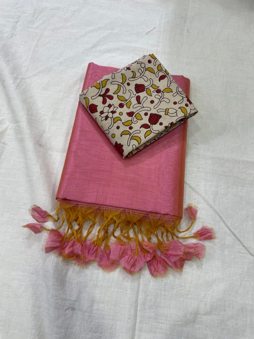 Mangalagiri Plain Pattu sarees with Kalamkari Blouse