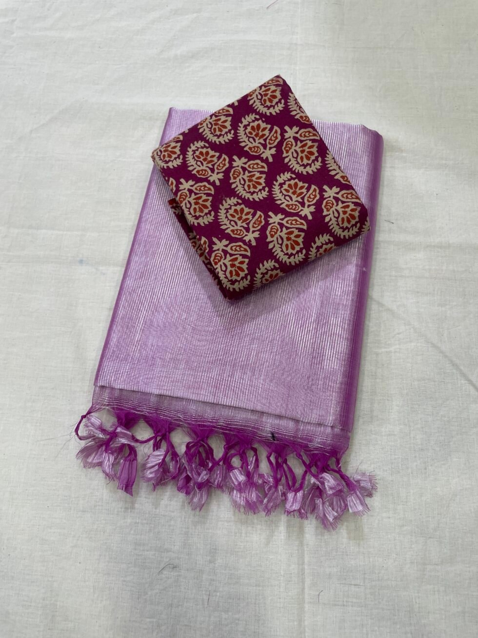 Mangalagiri Plain Pattu Sarees With Kalamkari Blouse