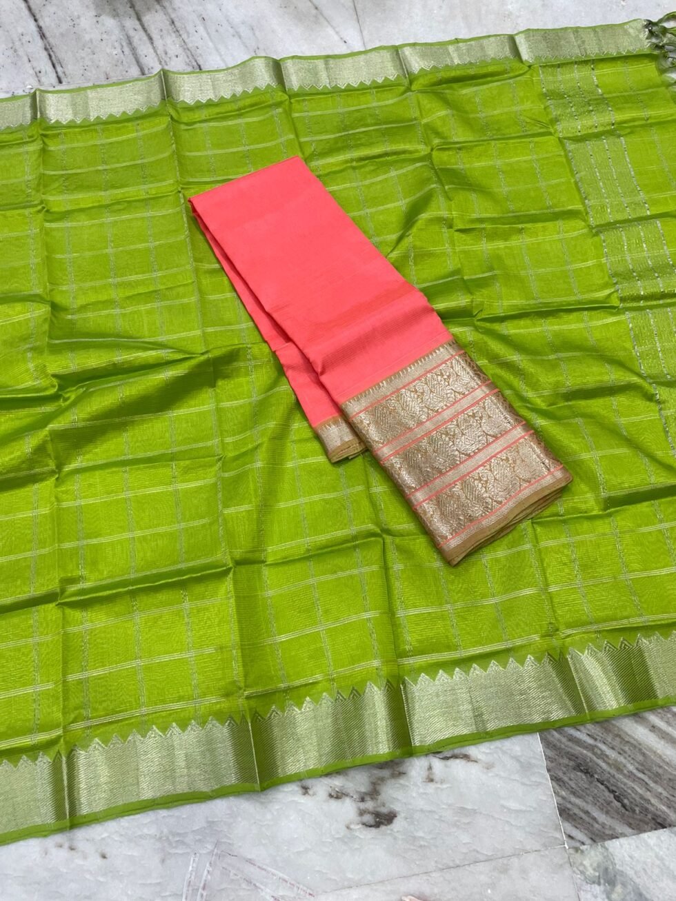 Mangalagiri 300 k kanchi border pure pattu Lehenga sets