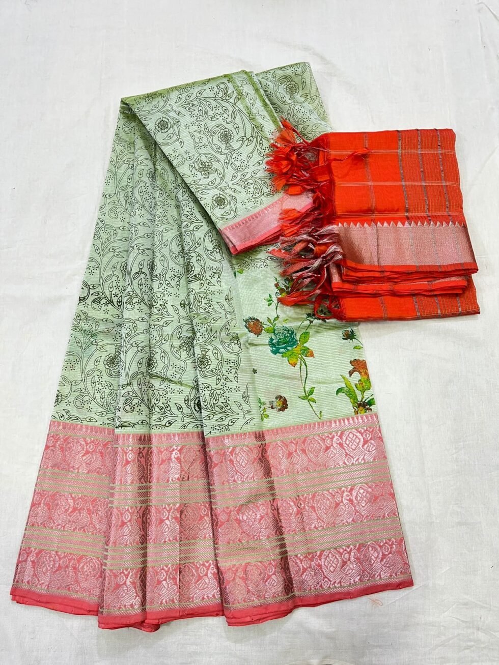 Mangalagiri 300 k Kanchi border pure pattu printed lehenga sets