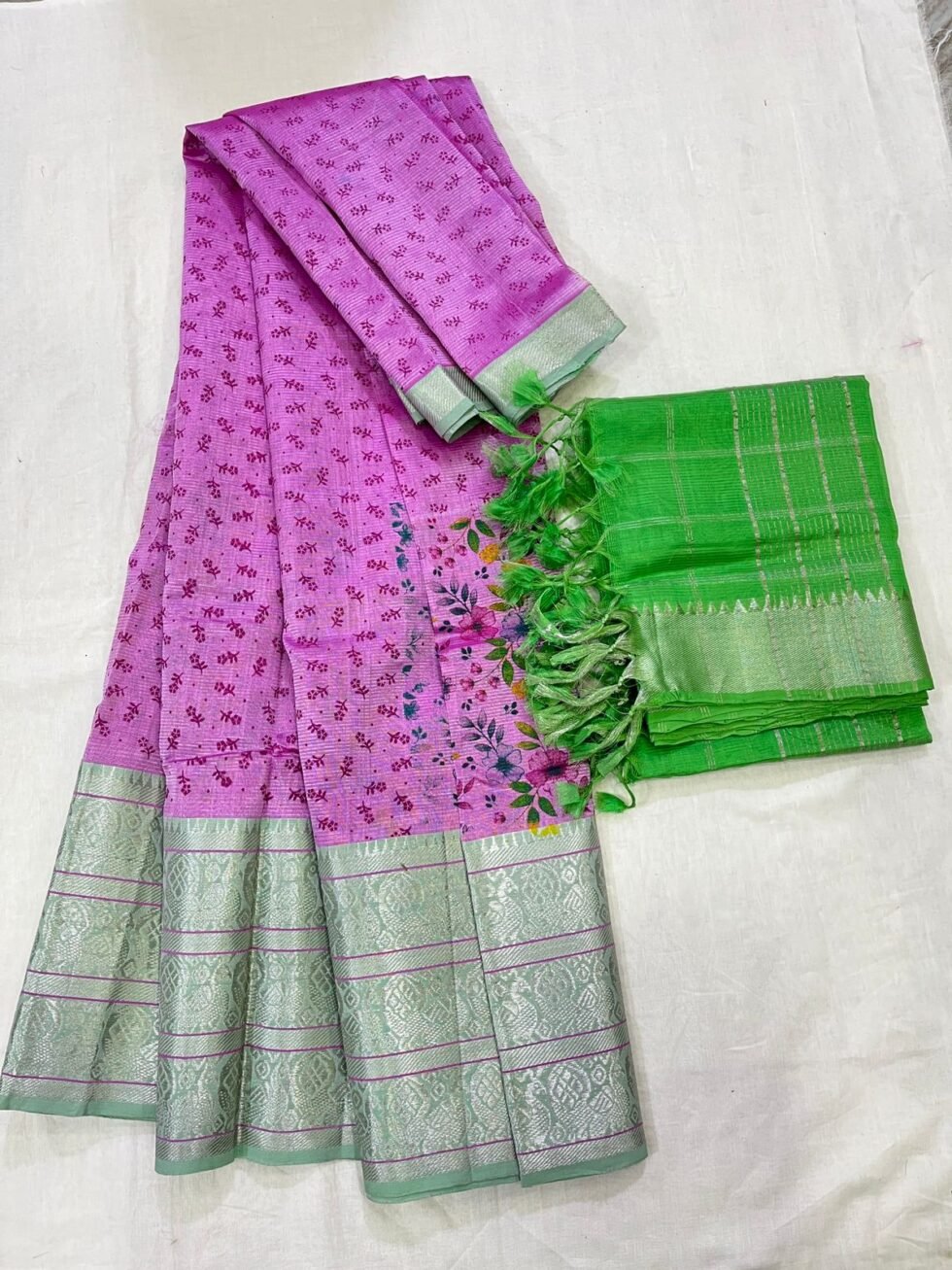 Mangalagiri 300 k Kanchi border pure pattu printed lehenga sets