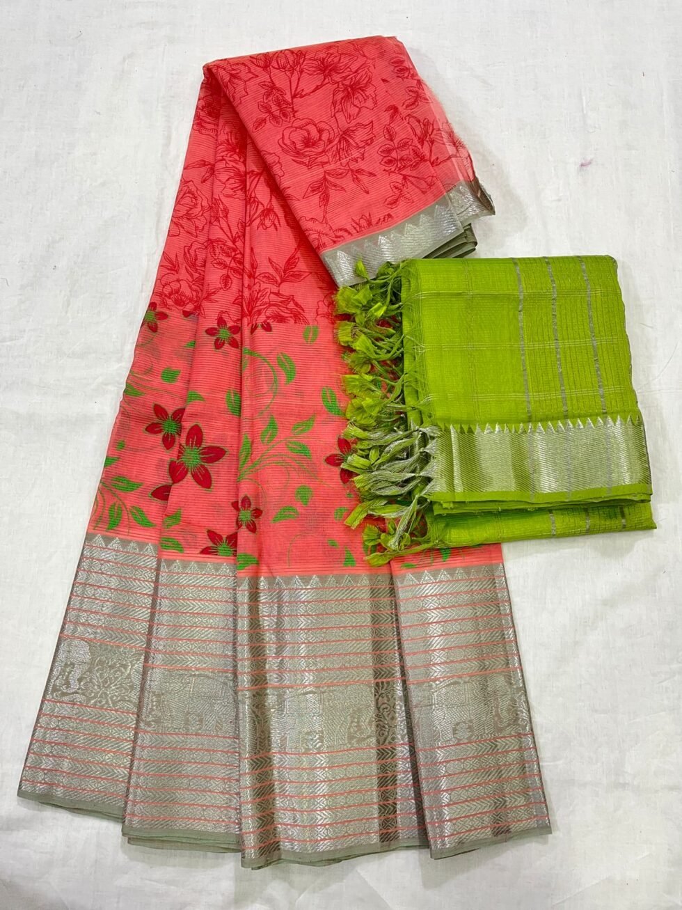 Mangalagiri 300 k Kanchi border pure pattu printed lehenga sets