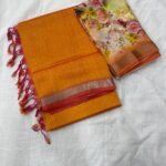 Mangalagiri cotton by pattu 50 x 50 small nizam border sarees with digital print blouse