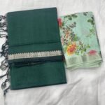 Mangalagiri cotton by pattu 50 x 50 small nizam border sarees with digital print blouse