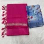 Mangalagiri cotton by pattu 50 x 50 small nizam border sarees with digital print blouse
