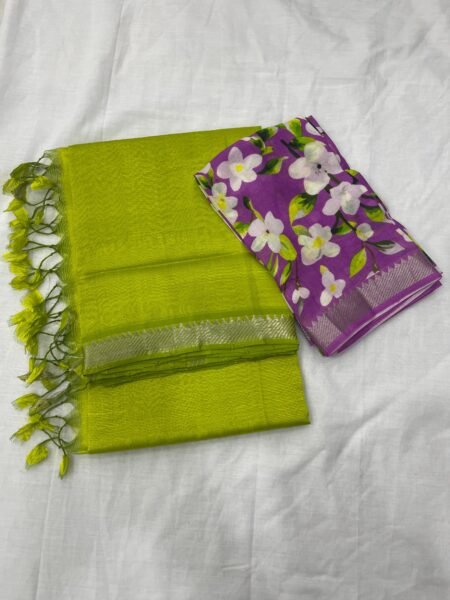 Mangalagiri cotton by pattu 50 x 50 small nizam border sarees with digital print blouse