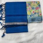 Mangalagiri cotton by pattu 50 x 50 small nizam border sarees with digital print blouse