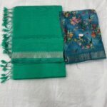Mangalagiri cotton by pattu 50 x 50 small nizam border sarees with digital print blouse