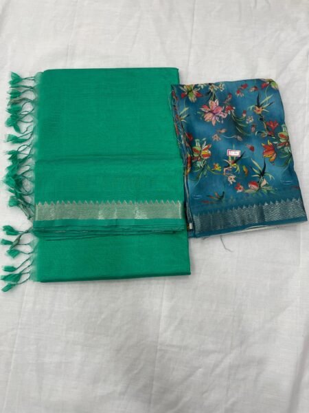 Mangalagiri cotton by pattu 50 x 50 small nizam border sarees with digital print blouse