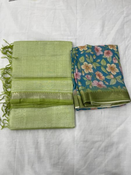 Mangalagiri cotton by pattu 50 x 50 small nizam border sarees with digital print blouse