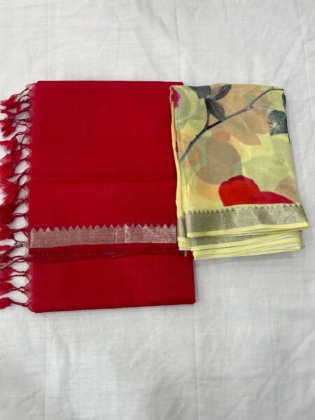 Mangalagiri cotton by pattu 50 x 50 small nizam border sarees with digital print blouse