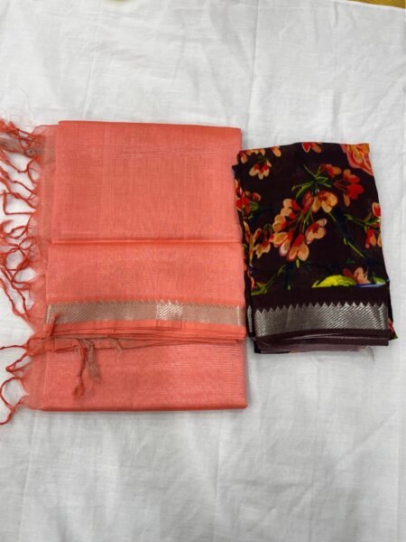 50 x 50 small nizam border sarees with digital print blouse