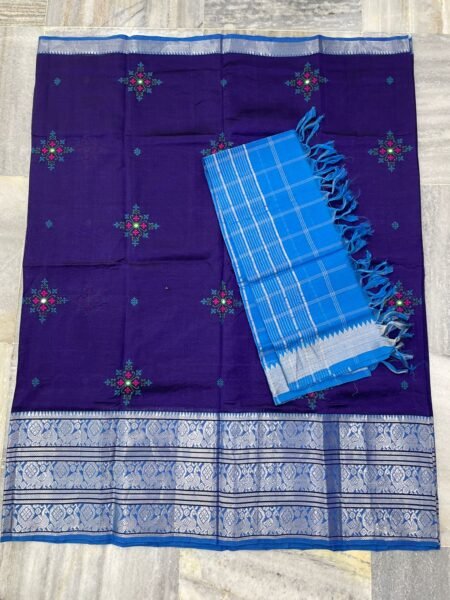 Mangalagiri 300 k Kanchi border pure Pattu Lehenga sets with embroidery works