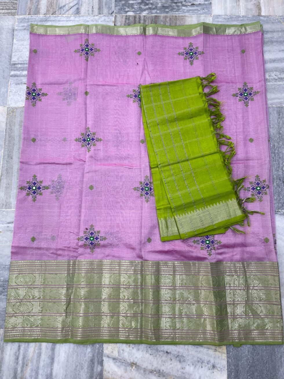 Mangalagiri 300 k Kanchi border pure Pattu Lehenga sets with embroidery works