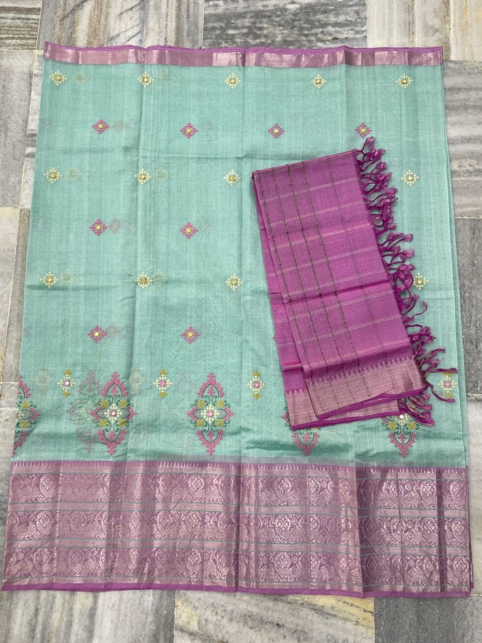 Mangalagiri 300 k Kanchi border pure Pattu Lehenga sets with embroidery works