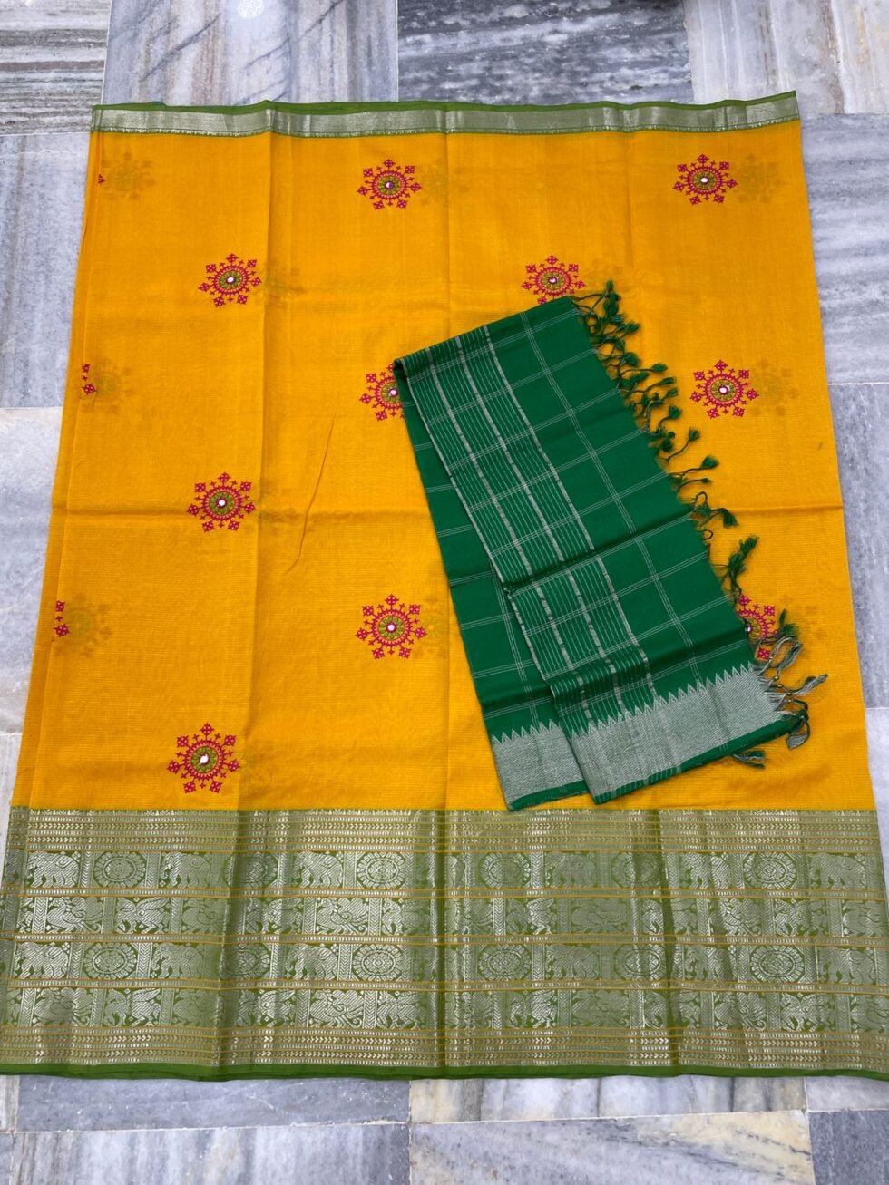 Mangalagiri 300 k Kanchi border pure Pattu Lehenga sets with embroidery works